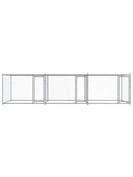 Suņu būris ar durvīm, pelēks, 6x2x1,5 m, cinkots tērauds