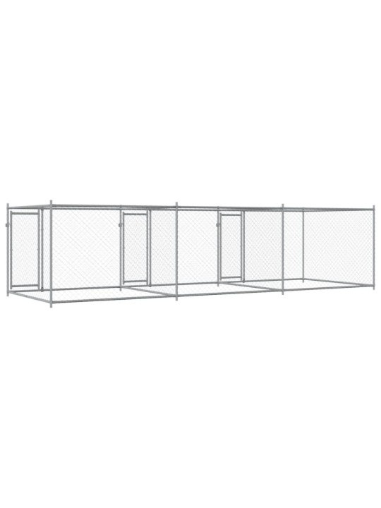 Suņu būris ar durvīm, pelēks, 6x2x1,5 m, cinkots tērauds