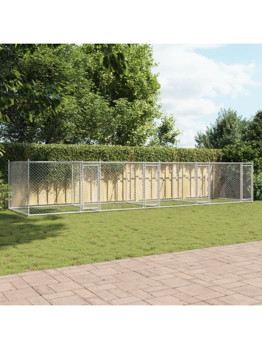 Suņu būris ar durvīm, pelēks, 8x2x1,5 m, cinkots tērauds
