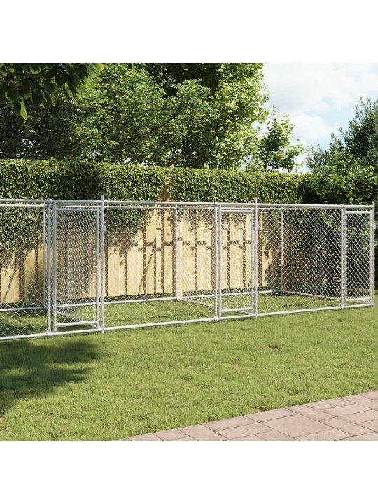 Suņu būris ar durvīm, pelēks, 8x2x1,5 m, cinkots tērauds