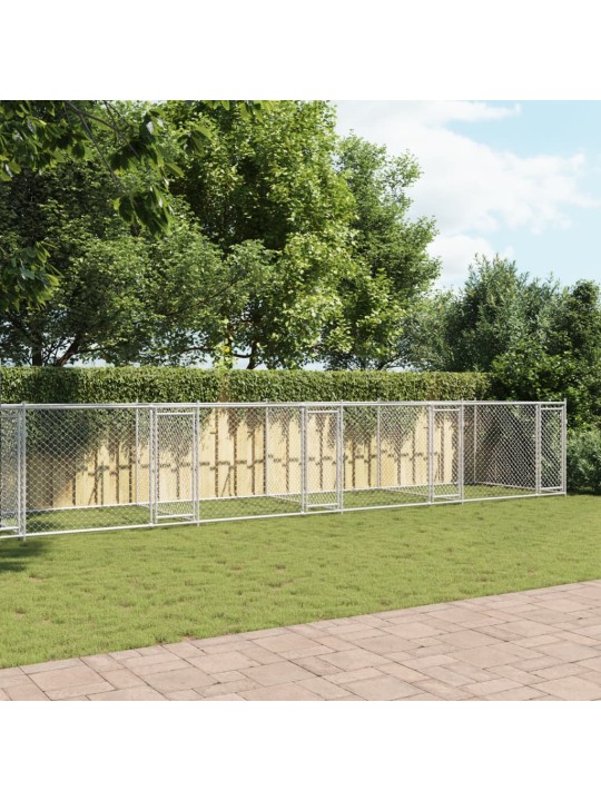 Suņu būris ar durvīm, pelēks, 12x2x1,5 m, cinkots tērauds