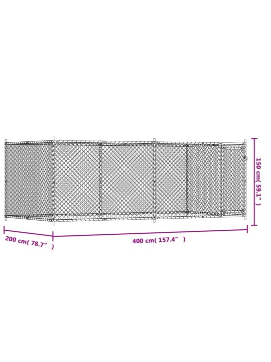 Suņu būris ar durvīm, pelēks, 4x2x1,5 m, cinkots tērauds