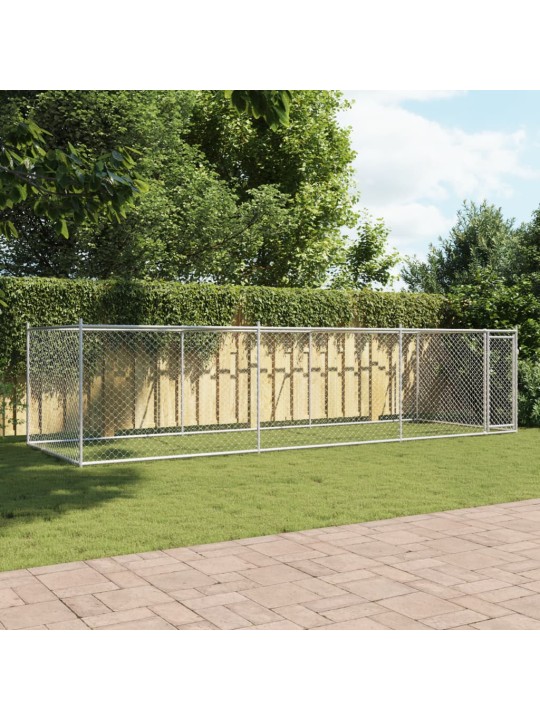 Suņu būris ar durvīm, pelēks, 6x2x1,5 m, cinkots tērauds