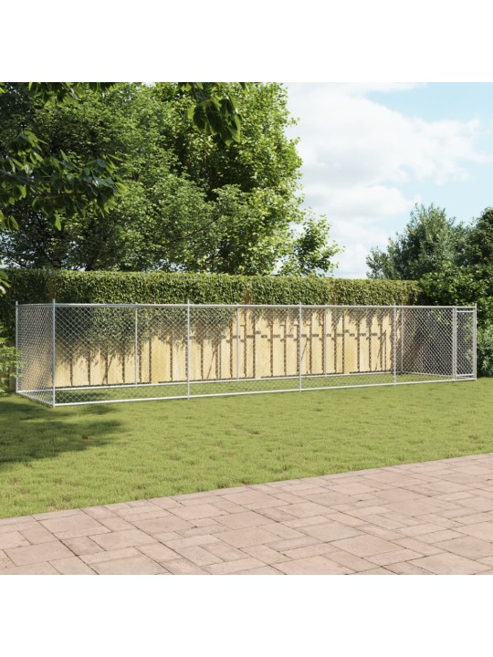 Suņu būris ar durvīm, pelēks, 8x2x1,5 m, cinkots tērauds