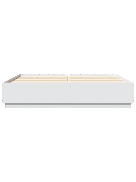 Gultas rāmis ar LED, 200x200 cm, inženierijas koks, balts