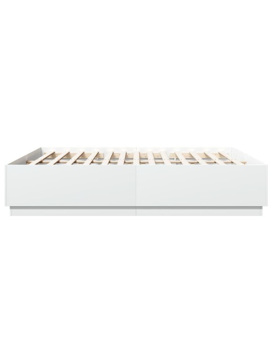Gultas rāmis ar LED, 200x200 cm, inženierijas koks, balts