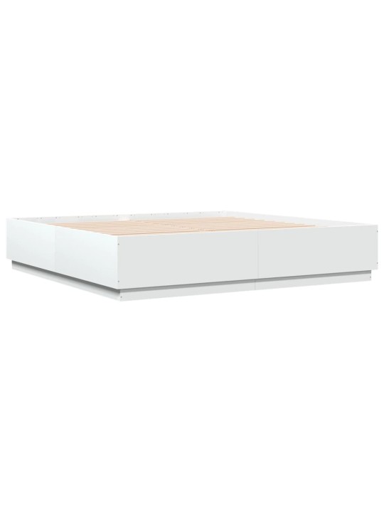 Gultas rāmis ar LED, 200x200 cm, inženierijas koks, balts