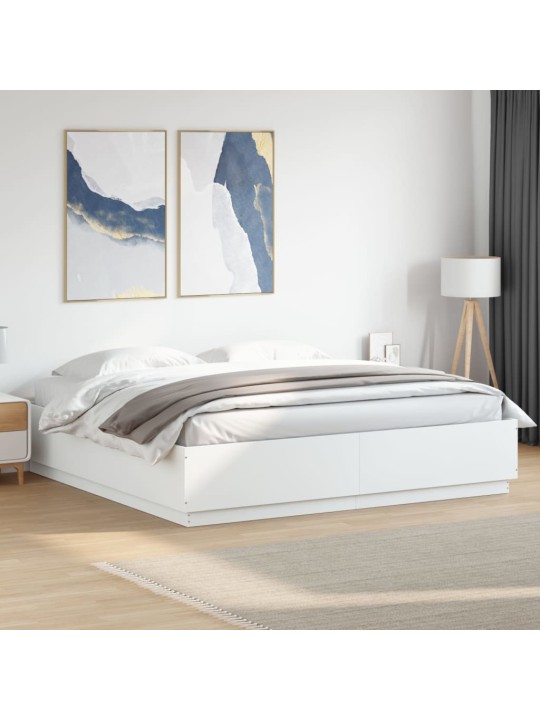 Gultas rāmis ar LED, 200x200 cm, inženierijas koks, balts