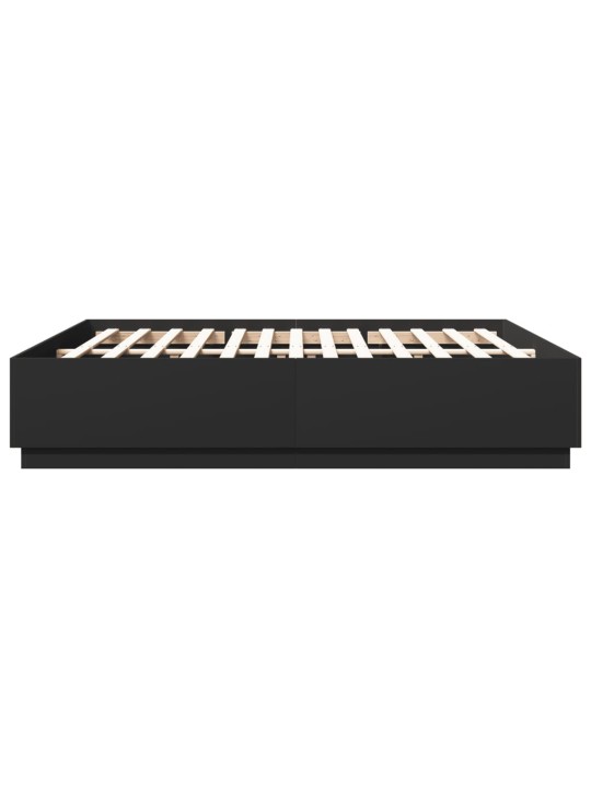 Gultas rāmis ar led, melns, 200x200 cm, inženierijas koks