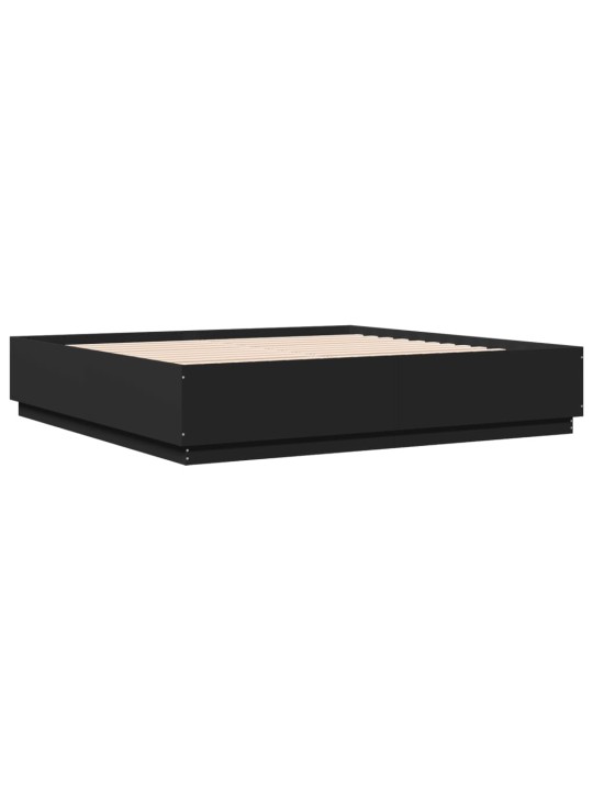 Gultas rāmis ar led, melns, 200x200 cm, inženierijas koks