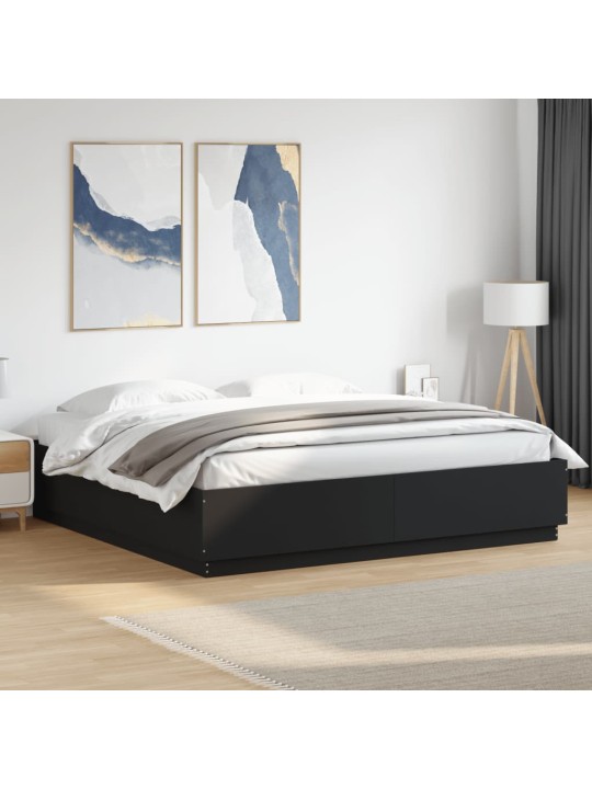 Gultas rāmis ar led, melns, 200x200 cm, inženierijas koks