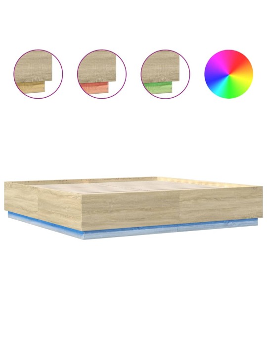 Gultas rāmis ar LED, ozola, 200x200 cm, inženierijas koks
