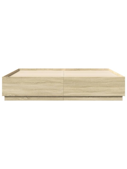 Gultas rāmis ar LED, ozola, 200x200 cm, inženierijas koks