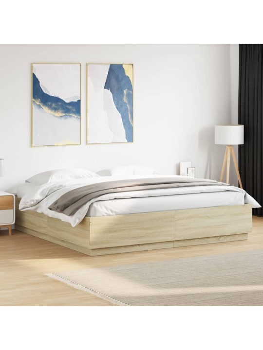 Gultas rāmis ar LED, ozola, 200x200 cm, inženierijas koks
