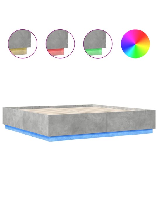 Gultas rāmis ar led, betona pelēks,200x200cm, inženierijas koks