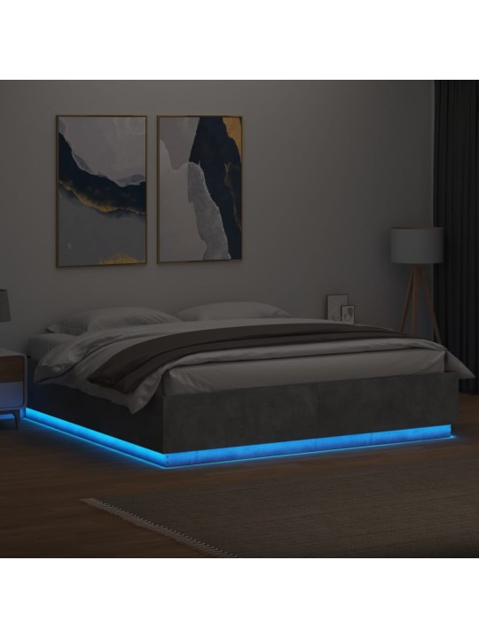 Gultas rāmis ar led, betona pelēks,200x200cm, inženierijas koks