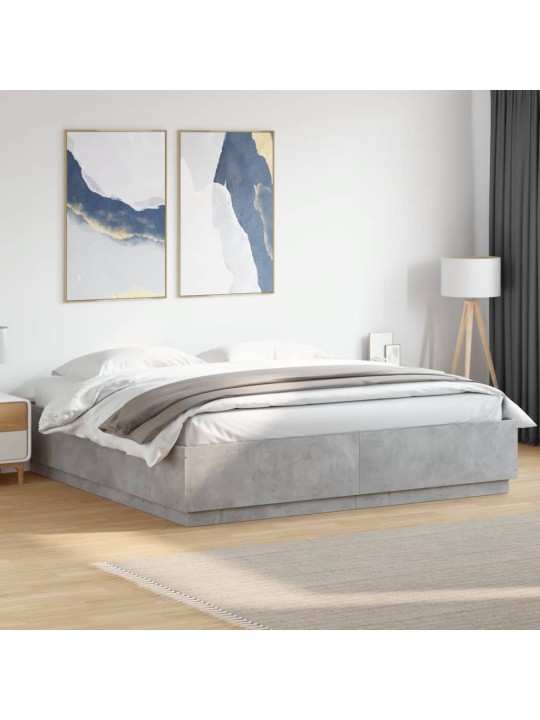 Gultas rāmis ar led, betona pelēks,200x200cm, inženierijas koks