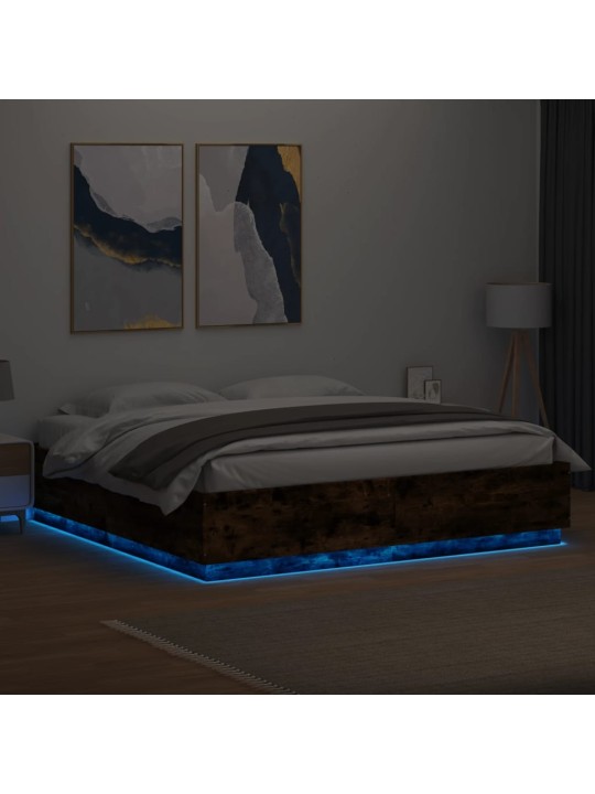 Gultas rāmis ar led, ozola, 200x200 cm, inženierijas koks