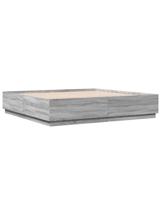 Gultas rāmis ar LED, pelēka ozola, 200x200cm, inženierijas koks