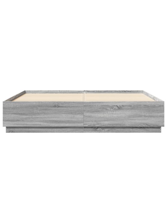 Gultas rāmis ar LED, pelēka ozola, 200x200cm, inženierijas koks