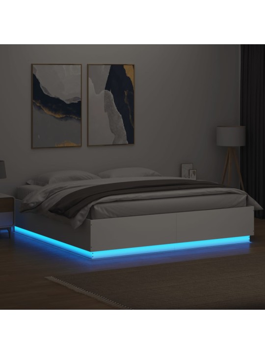 Gultas rāmis ar led, 180x200 cm, inženierijas koks, balts
