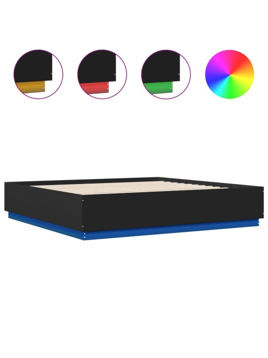 Gultas rāmis ar LED, melns, 180x200 cm, inženierijas koks