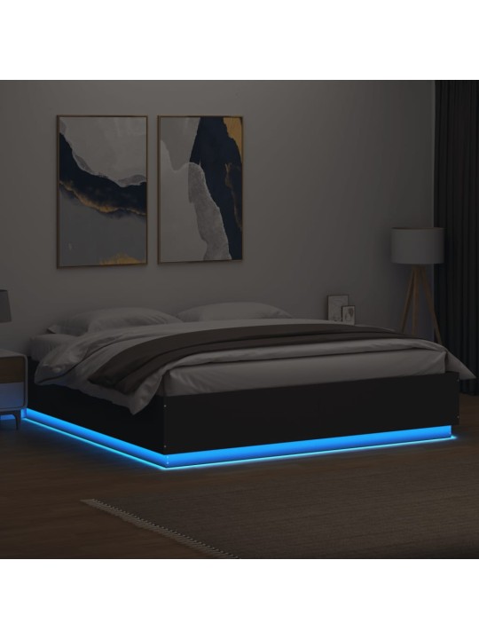Gultas rāmis ar LED, melns, 180x200 cm, inženierijas koks