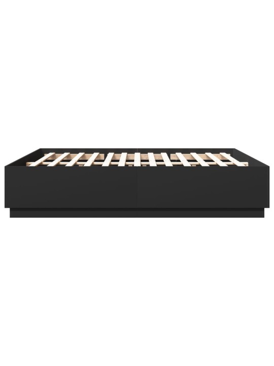 Gultas rāmis ar LED, melns, 180x200 cm, inženierijas koks