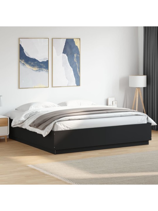 Gultas rāmis ar LED, melns, 180x200 cm, inženierijas koks