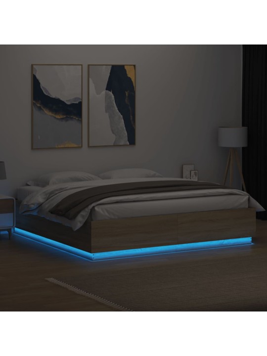 Gultas rāmis ar LED, ozola, 180x200 cm, inženierijas koks