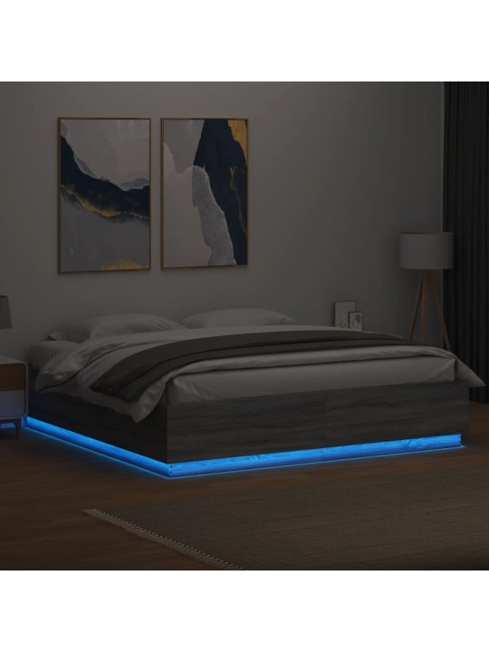 Gultas rāmis ar LED, pelēka ozola, 180x200cm, inženierijas koks