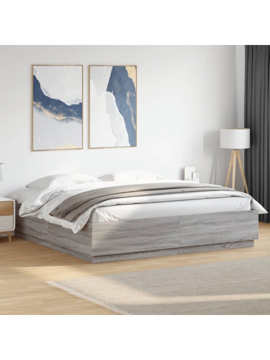 Gultas rāmis ar LED, pelēka ozola, 180x200cm, inženierijas koks