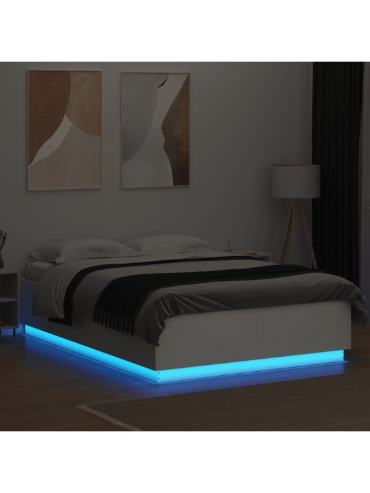 Gultas rāmis ar LED, balts, 160x200 cm, inženierijas koks