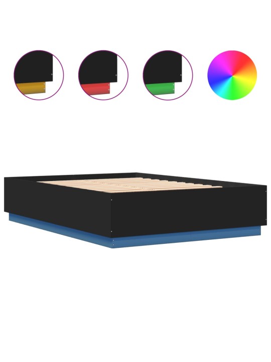 Gultas rāmis ar LED, melns, 160x200 cm, inženierijas koks