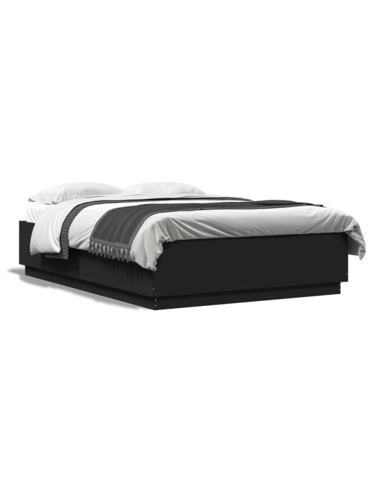Gultas rāmis ar LED, melns, 160x200 cm, inženierijas koks