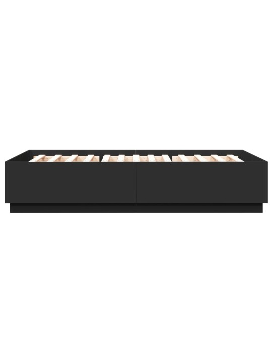 Gultas rāmis ar LED, melns, 160x200 cm, inženierijas koks