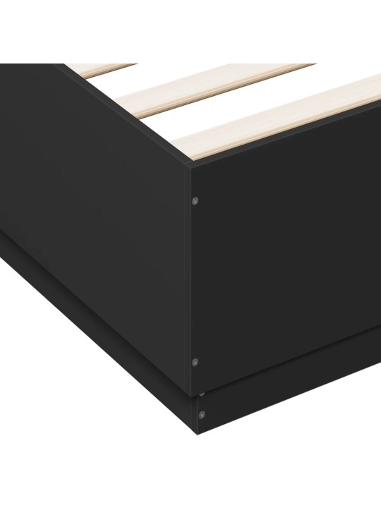 Gultas rāmis ar LED, melns, 160x200 cm, inženierijas koks