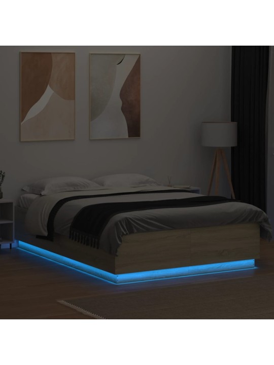 Gultas rāmis ar LED, ozola, 160x200 cm, inženierijas koks