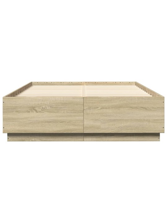 Gultas rāmis ar LED, ozola, 160x200 cm, inženierijas koks