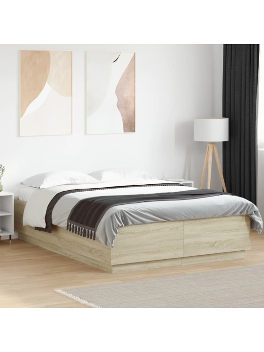 Gultas rāmis ar LED, ozola, 160x200 cm, inženierijas koks