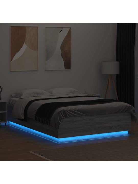Gultas rāmis ar LED, pelēka ozola, 160x200cm, inženierijas koks