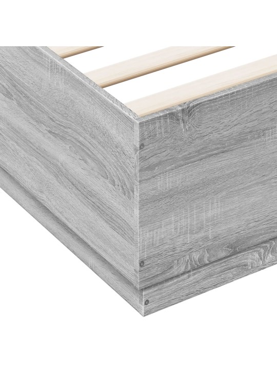 Gultas rāmis ar LED, pelēka ozola, 160x200cm, inženierijas koks