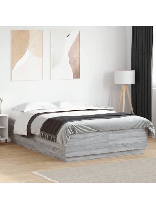 Gultas rāmis ar LED, pelēka ozola, 160x200cm, inženierijas koks