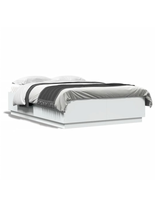 Gultas rāmis ar LED, balts, 150x200 cm, inženierijas koks