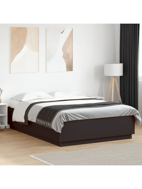 Gultas rāmis ar LED, melns, 150x200 cm, inženierijas koks