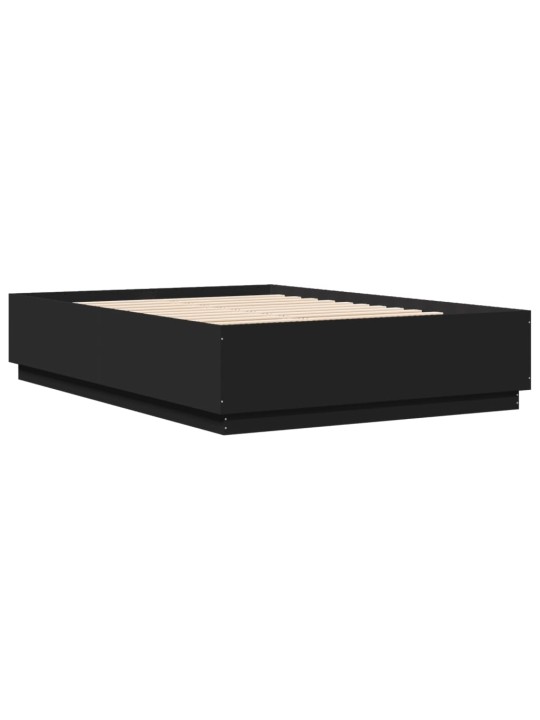 Gultas rāmis ar LED, melns, 150x200 cm, inženierijas koks