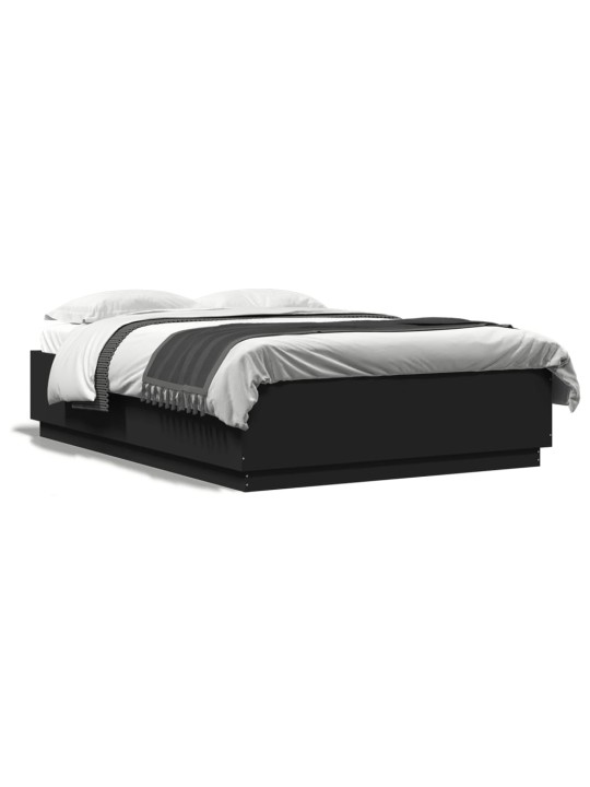 Gultas rāmis ar LED, melns, 150x200 cm, inženierijas koks