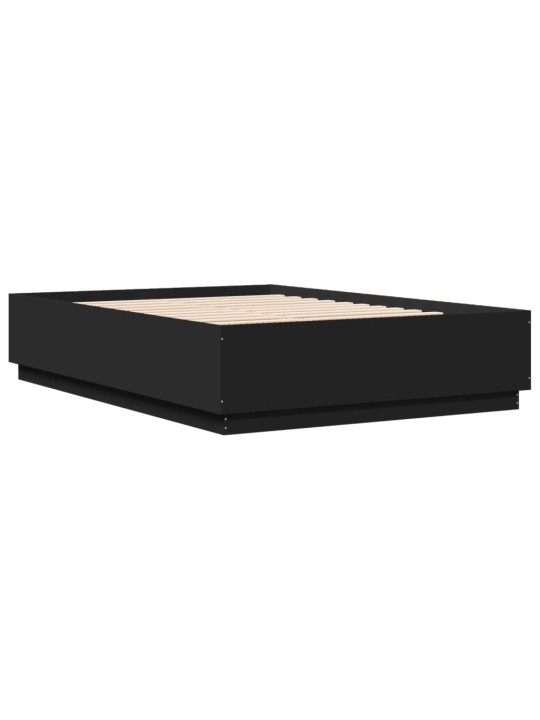 Gultas rāmis ar LED, melns, 150x200 cm, inženierijas koks
