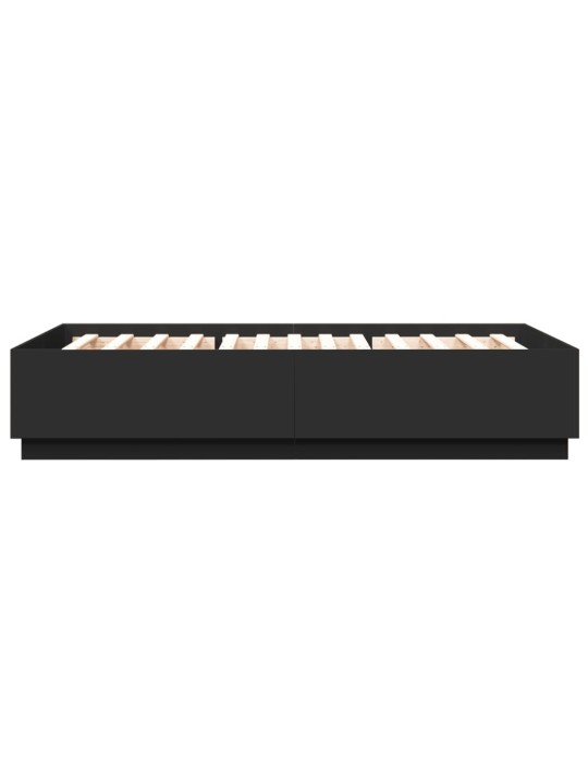 Gultas rāmis ar LED, melns, 150x200 cm, inženierijas koks