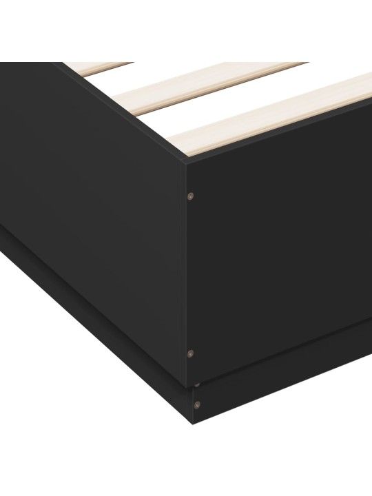 Gultas rāmis ar LED, melns, 150x200 cm, inženierijas koks